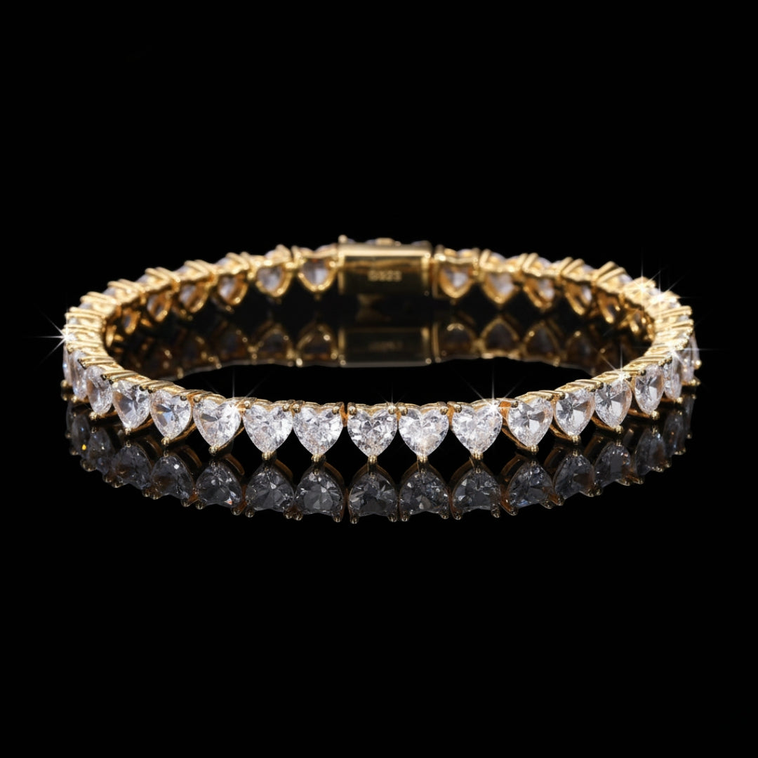 VALENTINES ICE VVS1 18K Gold Hearts Tennis