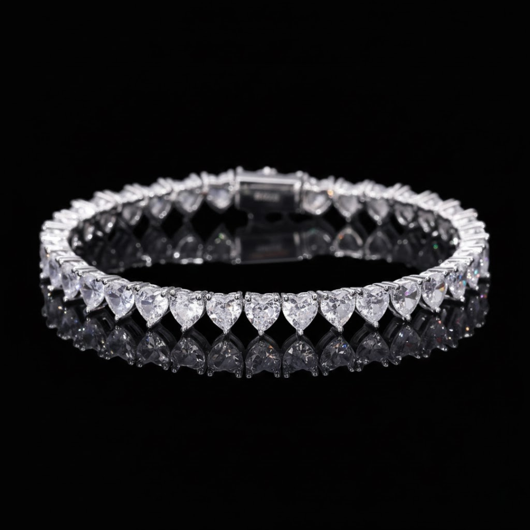 VALENTINES ICE VVS1 18K White Gold Hearts Tennis