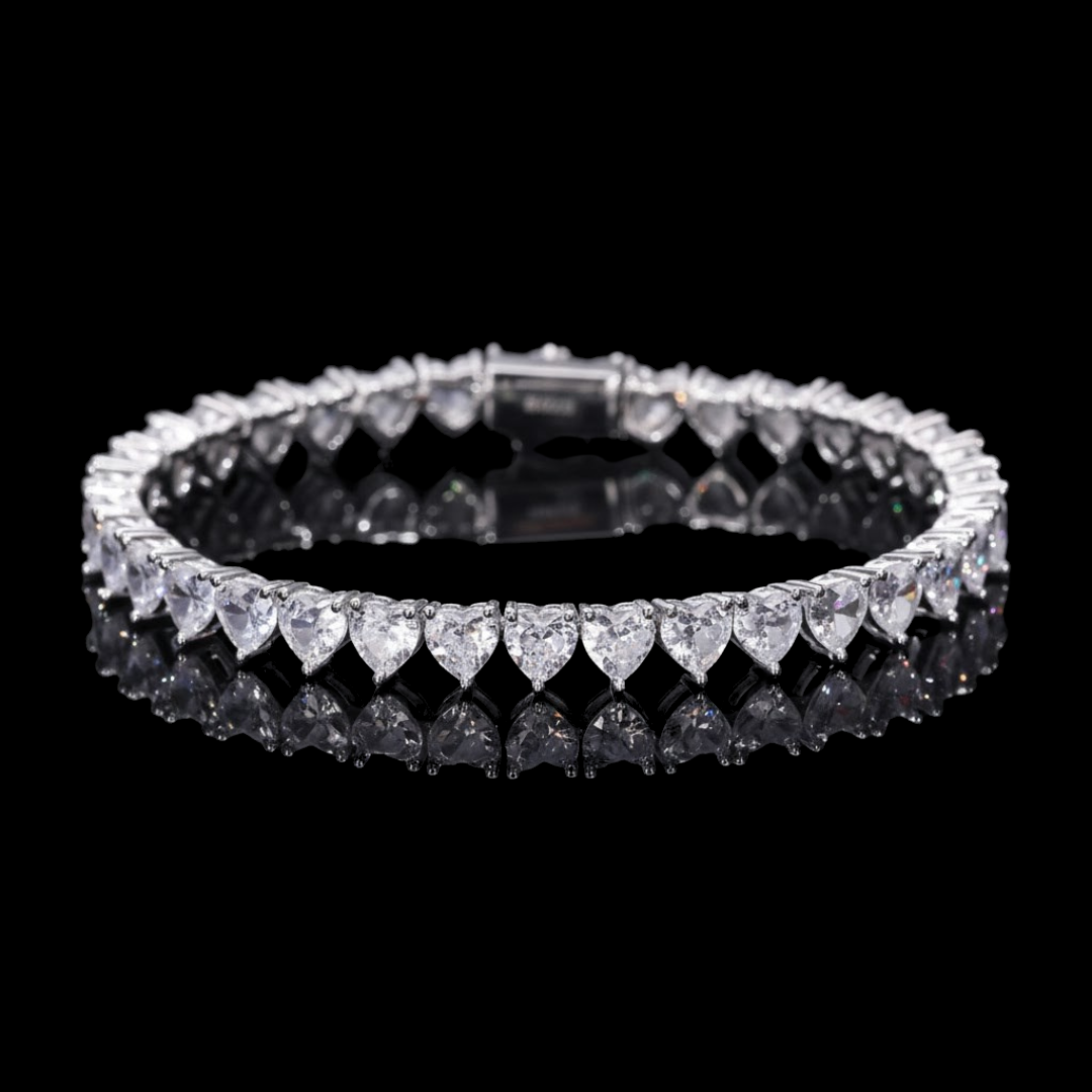 VALENTINES ICE VVS1 18K White Gold Hearts Tennis