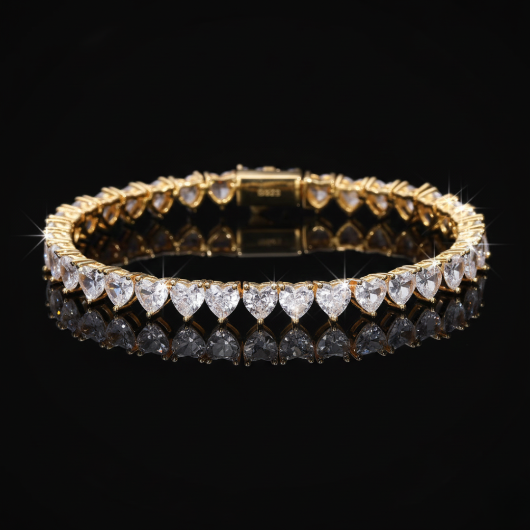 VALENTINES ICE VVS1 18K Gold Hearts Tennis