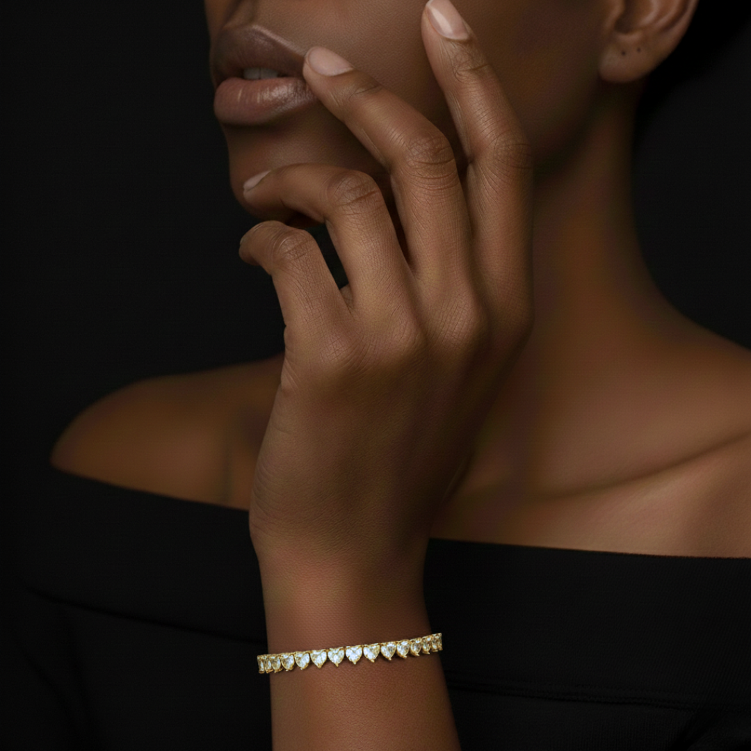 VALENTINES ICE VVS1 18K Gold Hearts Tennis